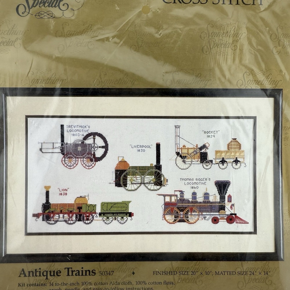 Vintage‎ Something Special 1987 Antique Trains Counted Cross Stitch Kit 20x10"